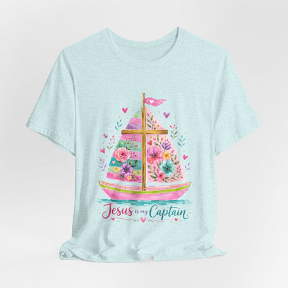 Jesus Is My Captain Floral Sailboat T-Shirt