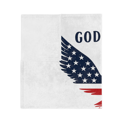 God Bless America Velveteen Blanket – Patriotic Eagle with Psalm 33:12