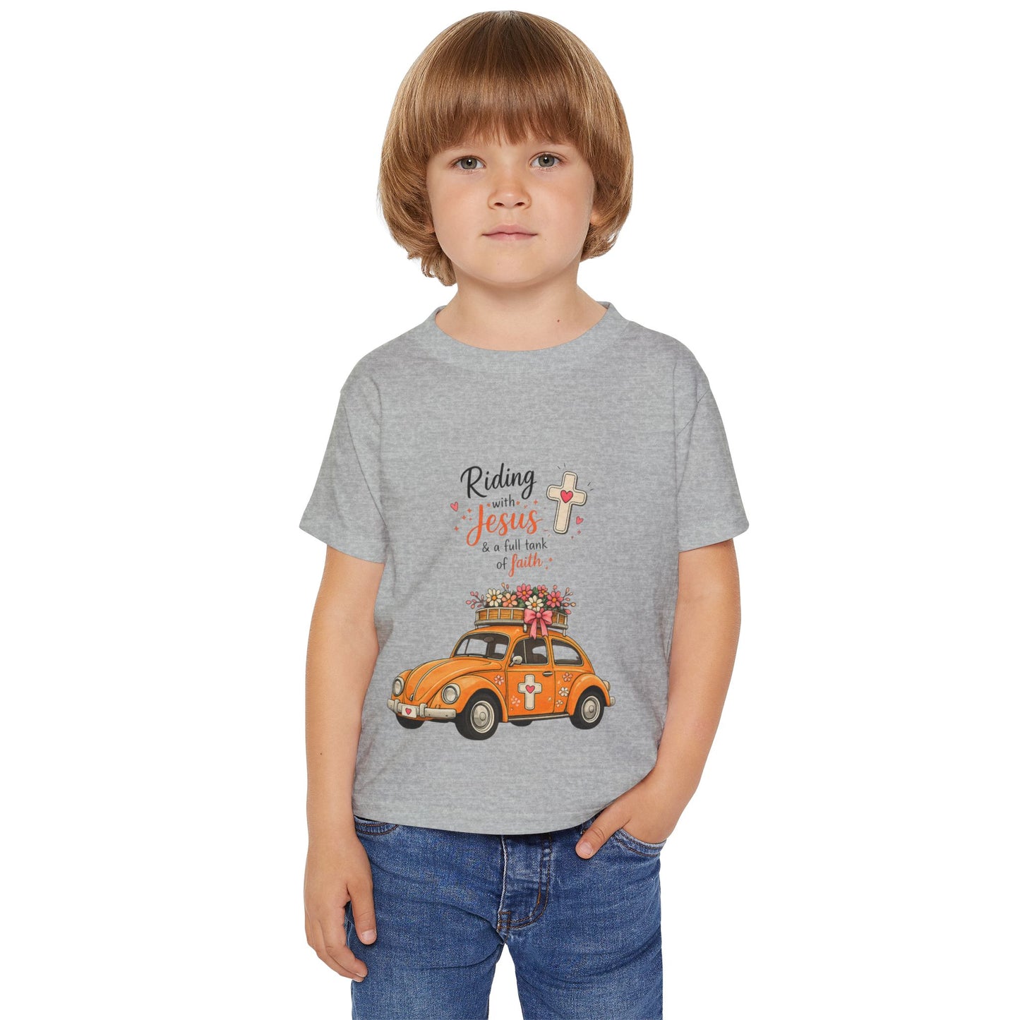 Toddler T-Shirt - "Riding with Jesus" Orange Car Christian Kids Tee