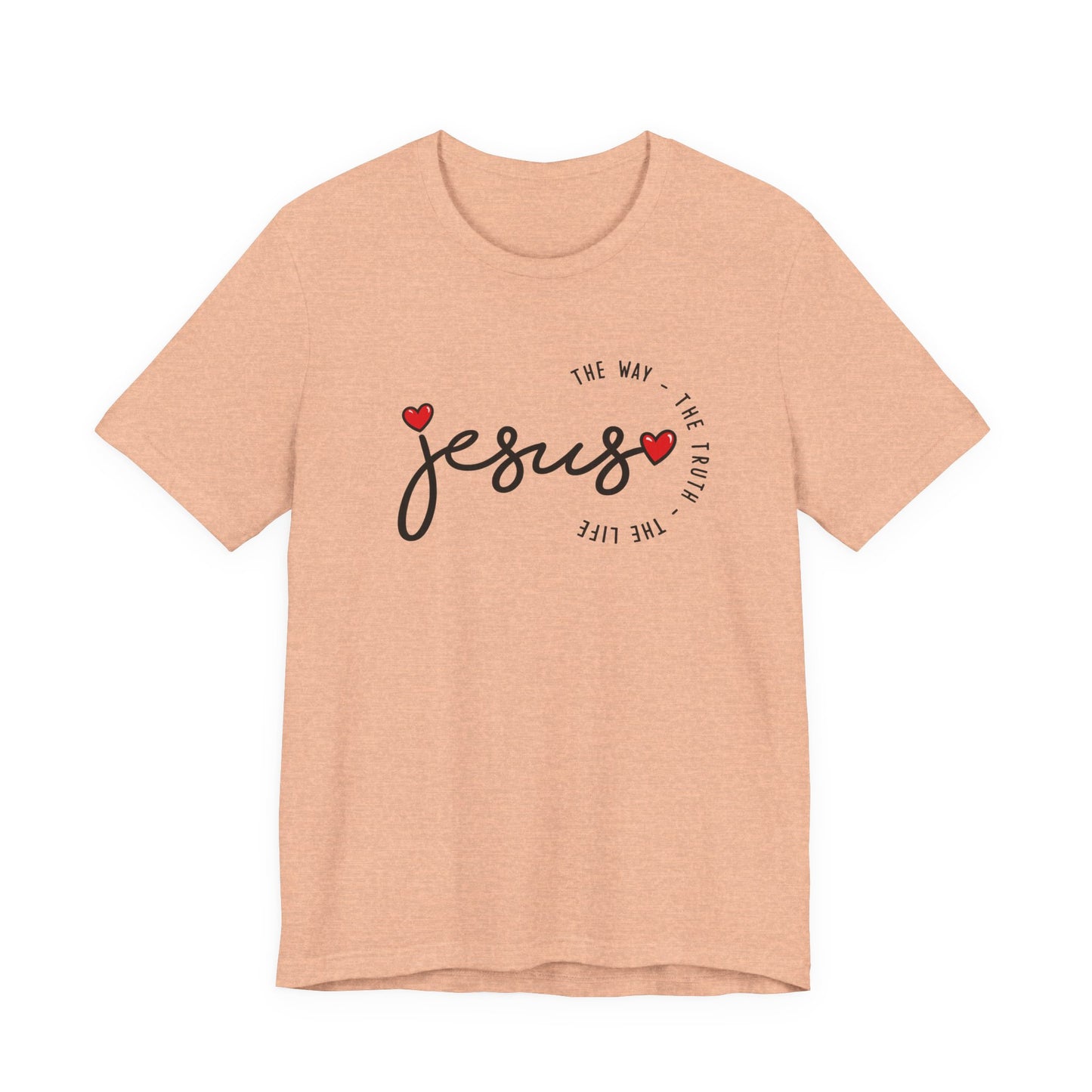 Jesus Script Tee - "Jesus" with Hearts | Faith Christian Shirt