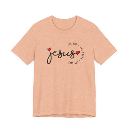 Jesus Script Tee - "Jesus" with Hearts | Faith Christian Shirt
