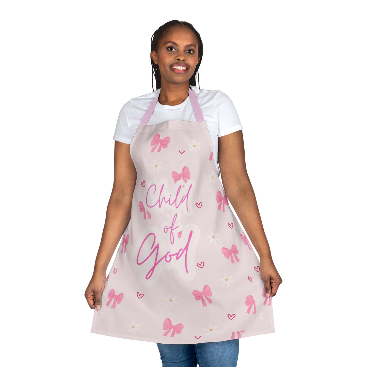 Child of God Pink Apron — Floral Bow Christian Kitchen Apron