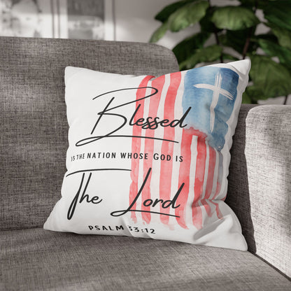 Blessed The Lord Pillowcase — Patriotic Psalm 33:12 Square Throw Pillow