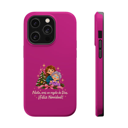 Magenta Christmas Grandma Phone Case — "Abuela, eres un regalo de Dios. ¡Feliz Navidad!" Magnetic Impact-Resistant