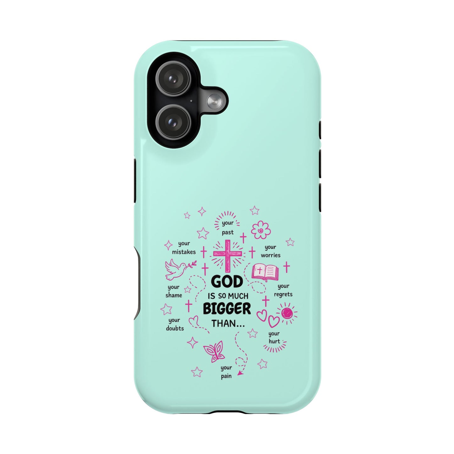 Mint Christian Phone Case — "God Is So Much Bigger Than..." Magnetic Impact-Resistant
