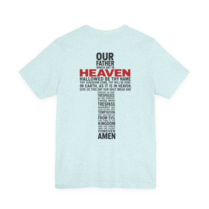Faith Cross T-Shirt — 'Our Father' Lord's Prayer Back Print Christian Tee