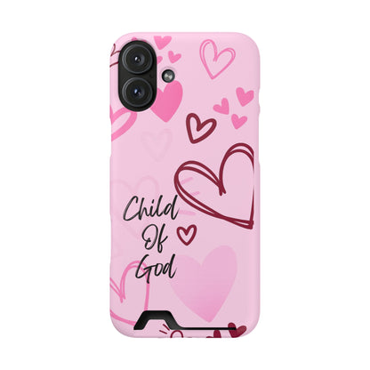 Pink "Child of God" Phone Card Case — Heart Pattern Religious Phone Case with Card Holder