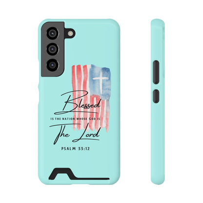 Blessed The Lord Phone Case with Card Holder — Psalm 33:12 Christian Wallet Case