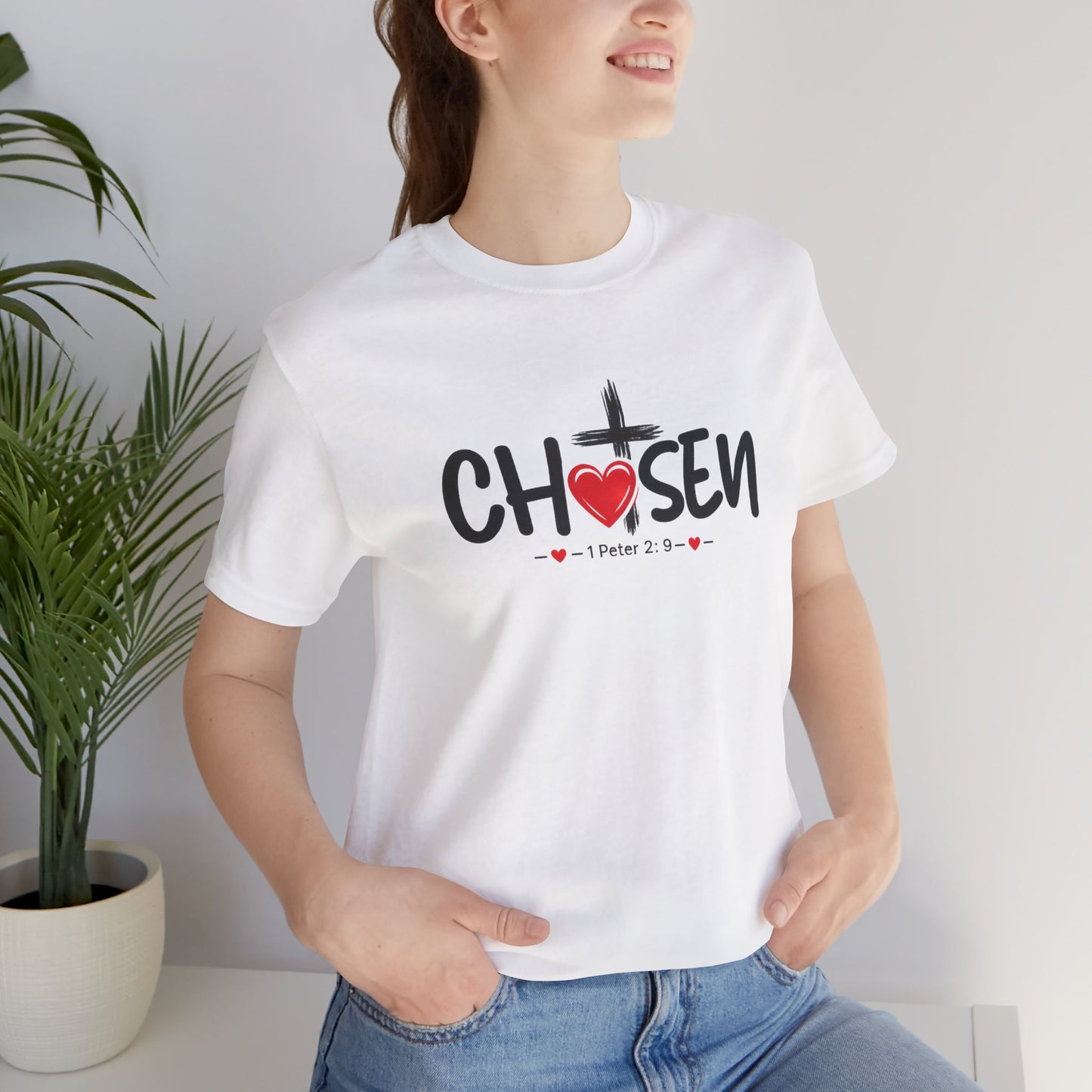 Chosen Cross Heart T-Shirt — Christian Faith Tee (1 Peter 2)