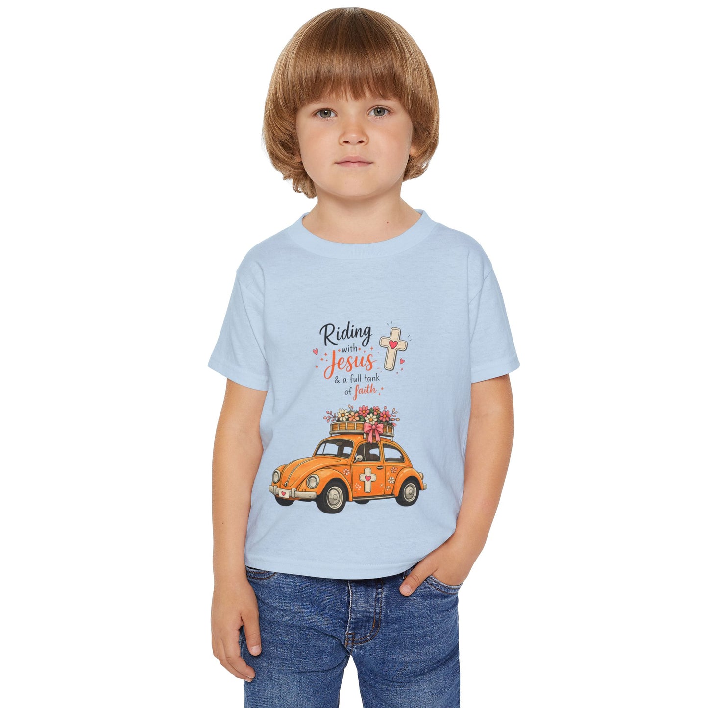 Toddler T-Shirt - "Riding with Jesus" Orange Car Christian Kids Tee