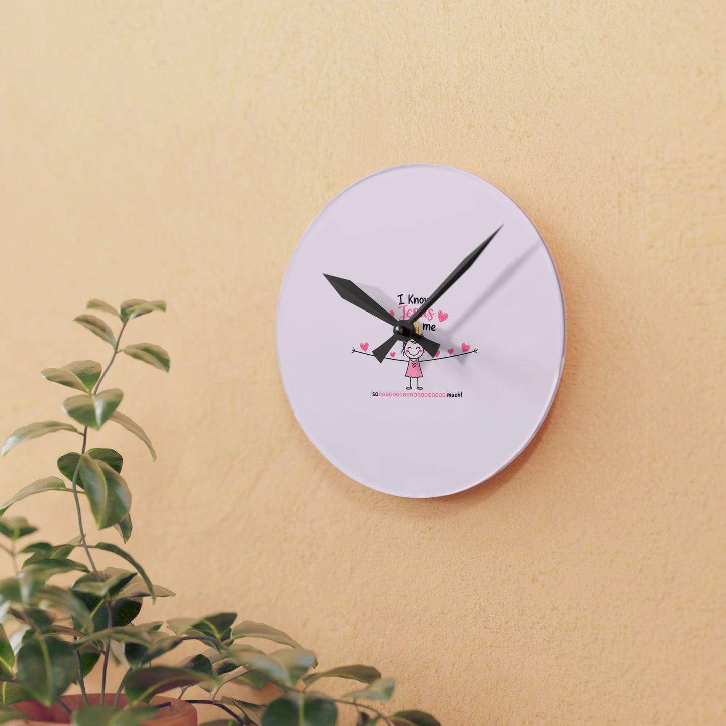 Acrylic Wall Clock - Cute Pink 'I Know Jesus Loves Me' Kids Nursery Clock