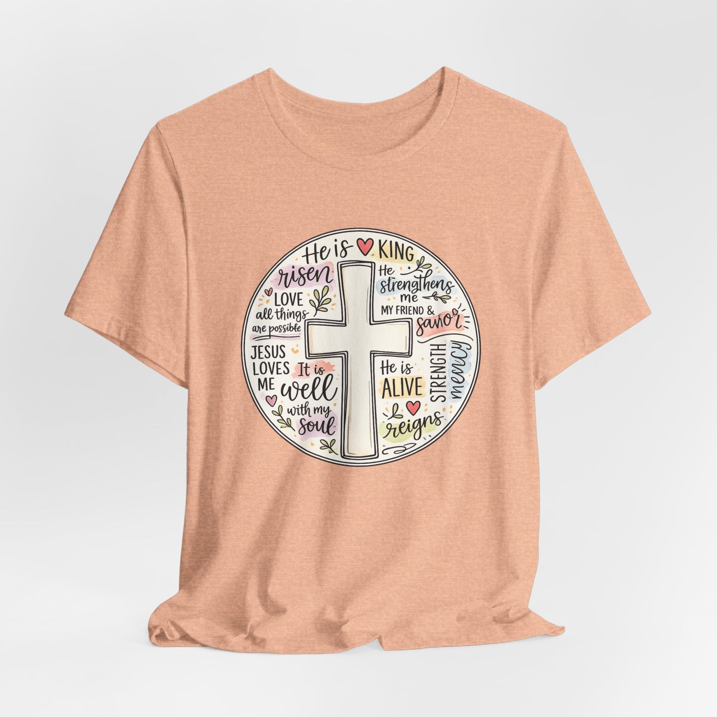 Christian Cross Faith T-Shirt — He Is Risen Inspirational Graphic Tee