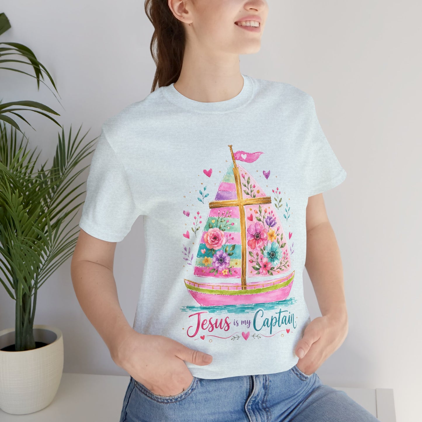 Jesus Is My Captain Floral Sailboat T-Shirt