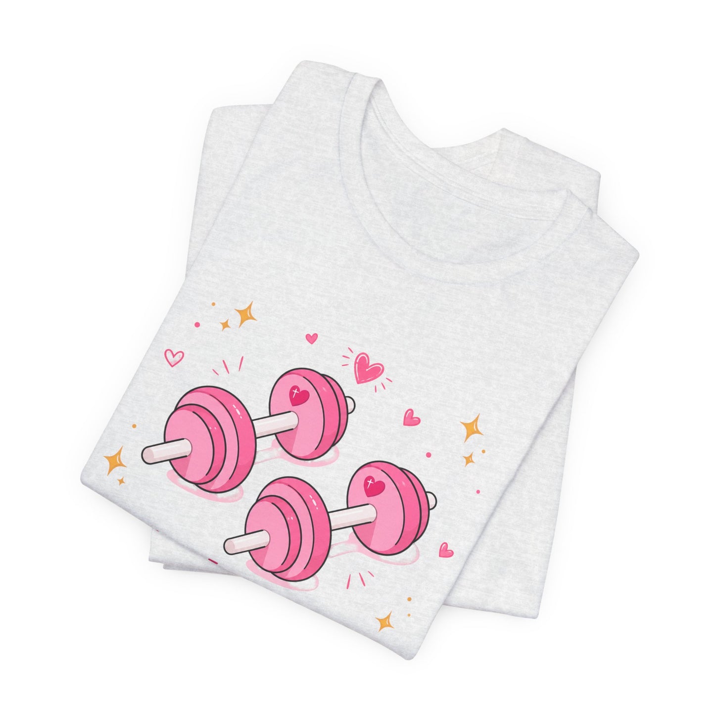 Christian Fitness T-Shirt — “The Joy of the Lord is My Strength” Pink Dumbbells Tee