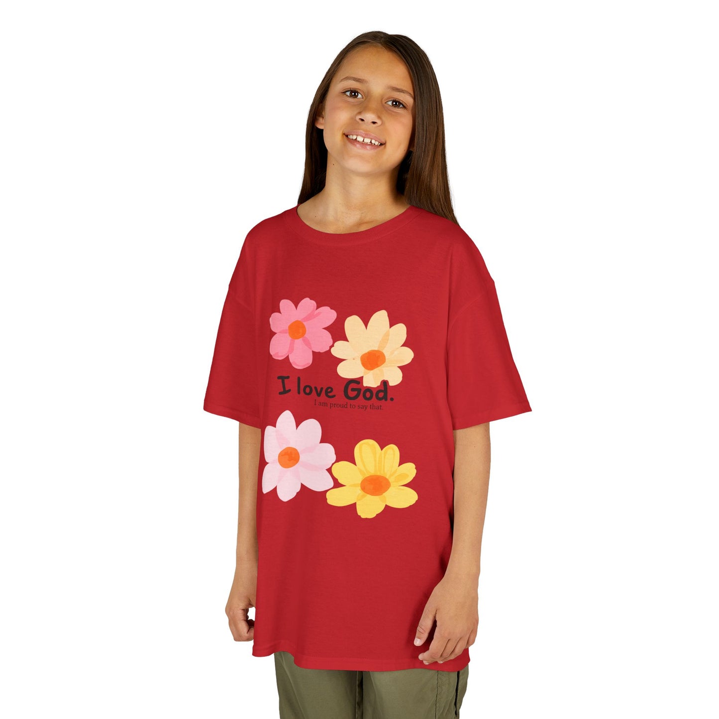Kids Tee — Floral "I Love God" Christian Shirt for Girls & Boys
