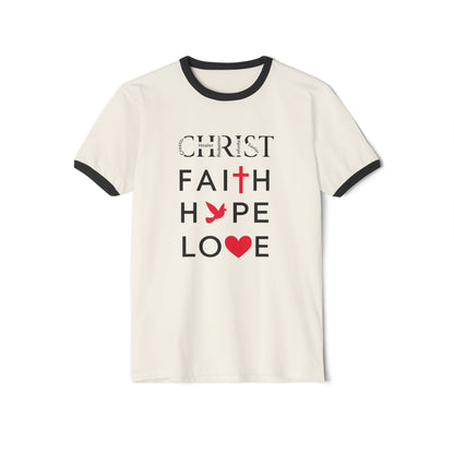 Christian Ringer T-Shirt — 'CHRIST' Front / 'JESUS' Back Religious Tee