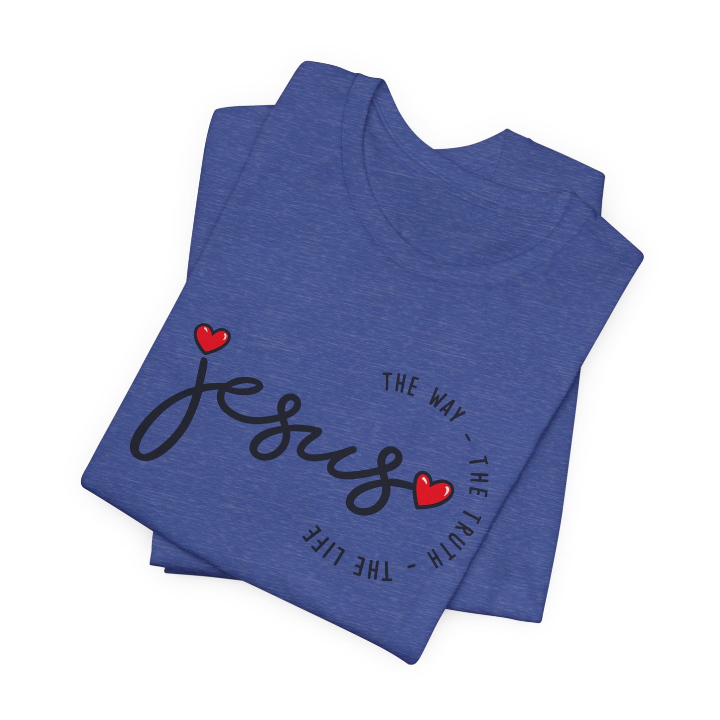 Jesus Script Tee - "Jesus" with Hearts | Faith Christian Shirt