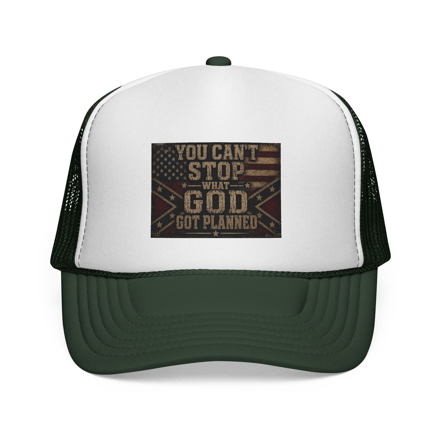 Trucker Hat - "You Can't Stop What God Got Planned" Patriotic Faith Cap