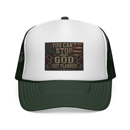 Trucker Hat - "You Can't Stop What God Got Planned" Patriotic Faith Cap