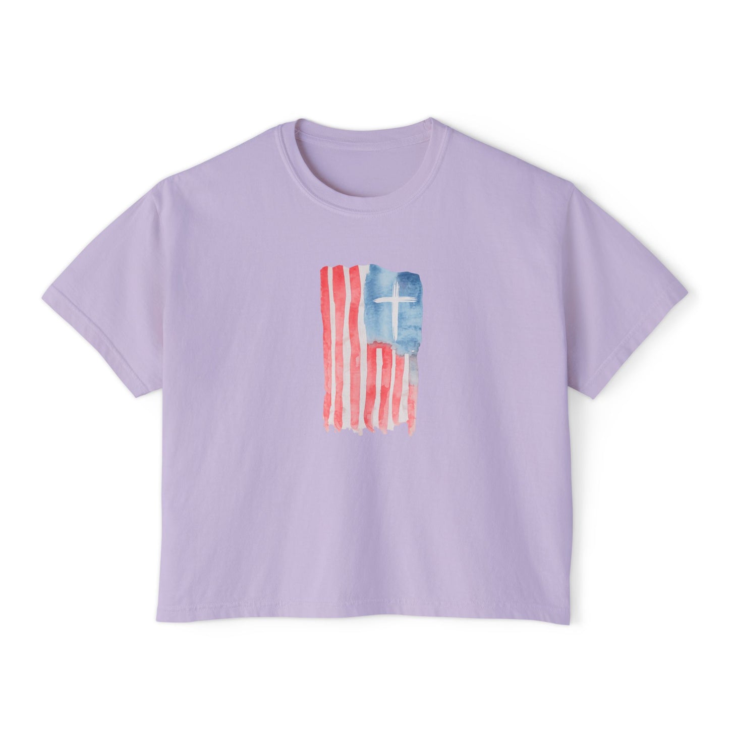 Blessed Tee — Women’s Boxy Christian T-Shirt with Flag Cross (Psalm 33:12)