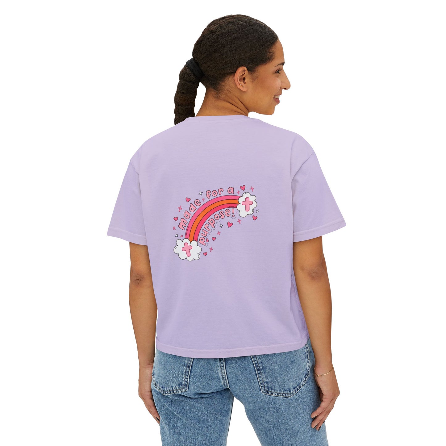Pray Pray Pray Women's Boxy Tee — Pink Faith Floral Graphic