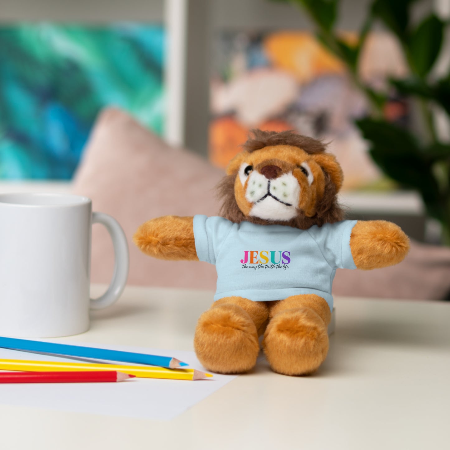 Jesus Rainbow Tee Teddy Bear - Plush Stuffed Animal with Faith Shirt