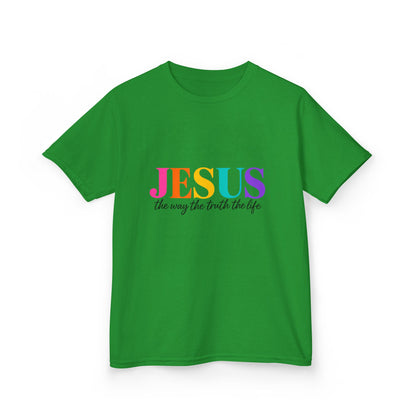 Kids Tee — "JESUS The Way The Truth The Life" Rainbow Christian T-Shirt