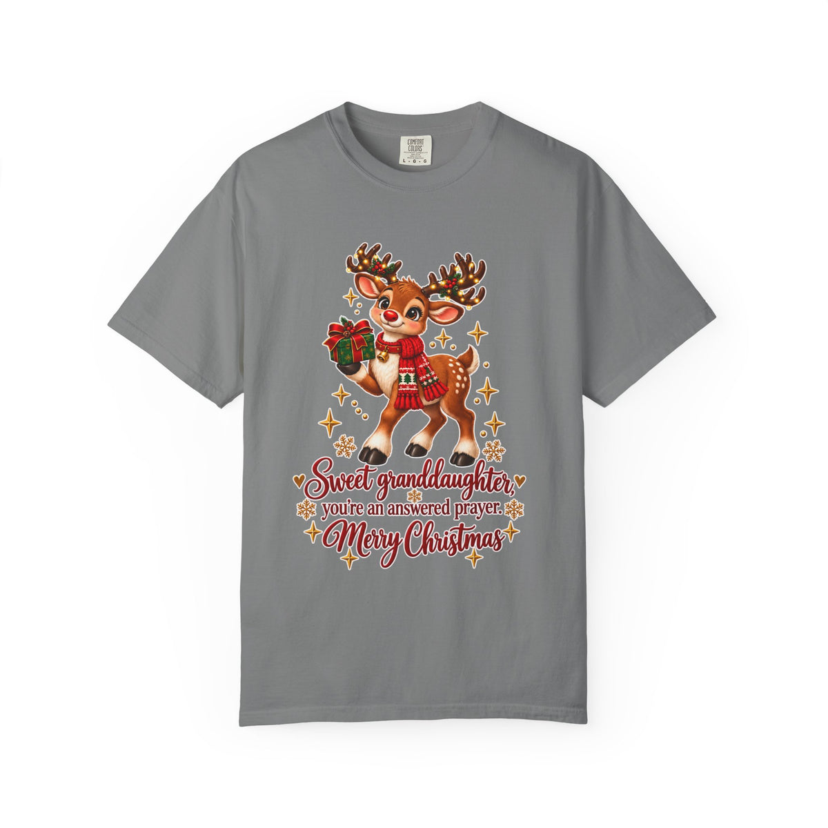 Christmas Reindeer T-Shirt — "Sweet Granddaughter You're an Answered Prayer" Holiday Tee
