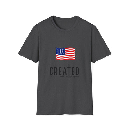 USA Flag T-Shirt — "Created with a Purpose" Patriotic American Tee