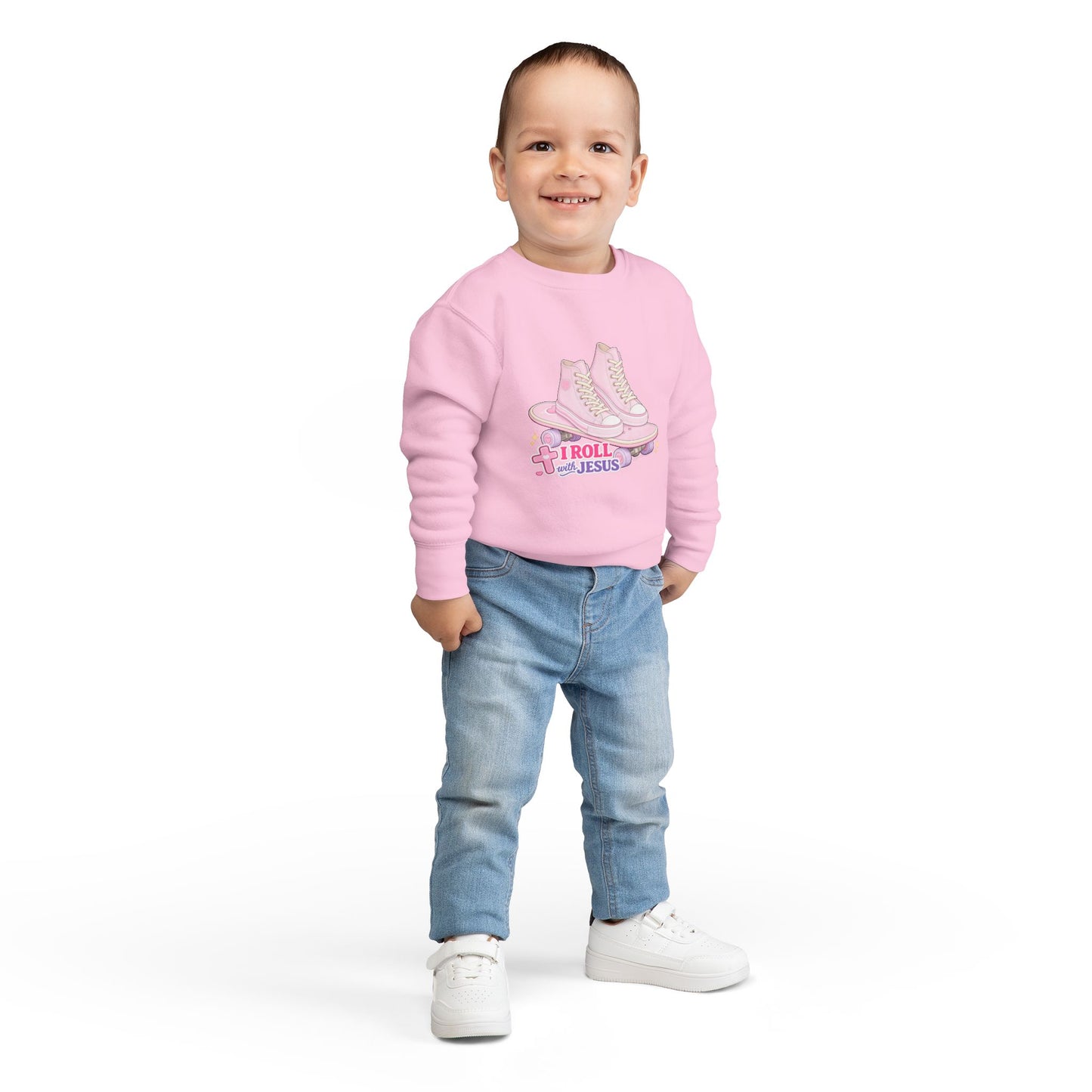Toddler Sweatshirt — "I Roll With Jesus" Christian Toddler Tee