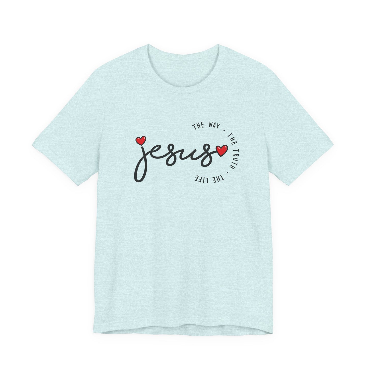 Jesus Script Tee - "Jesus" with Hearts | Faith Christian Shirt
