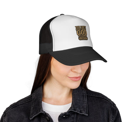 Southern Faith Trucker Cap — "You Can't Stop What God Got Planned" Mesh Hat