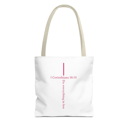 Christian Tote Bag — I Corinthians 16:14 'Do Everything in Love' Cross Design