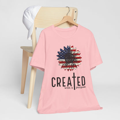 Created With A Purpose American Flag Sunflower T-Shirt