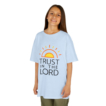 UNISEX Kids T-Shirt — "Trust in the Lord" Sun Graphic Christian Tee