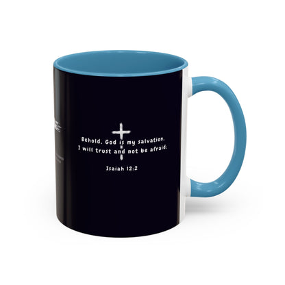 Christian faith gift  Coffee Mug — 'Tetelestai' Cross Design with Isaiah 12:2 Scripture (11/15oz Accent Mug)