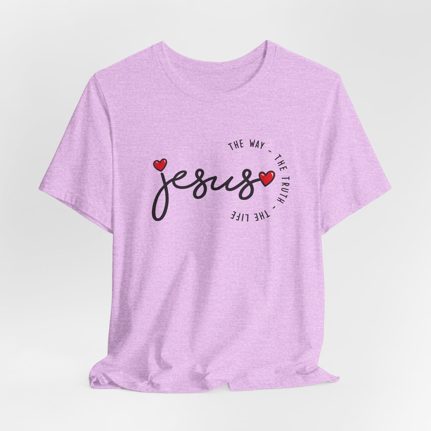 Jesus Script Tee - "Jesus" with Hearts | Faith Christian Shirt
