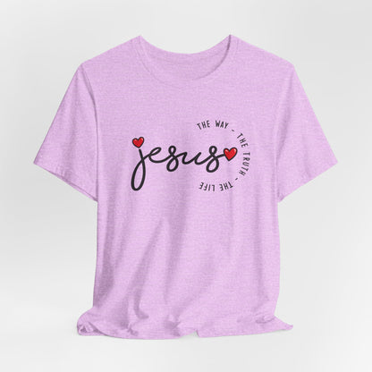 Jesus Script Tee - "Jesus" with Hearts | Faith Christian Shirt
