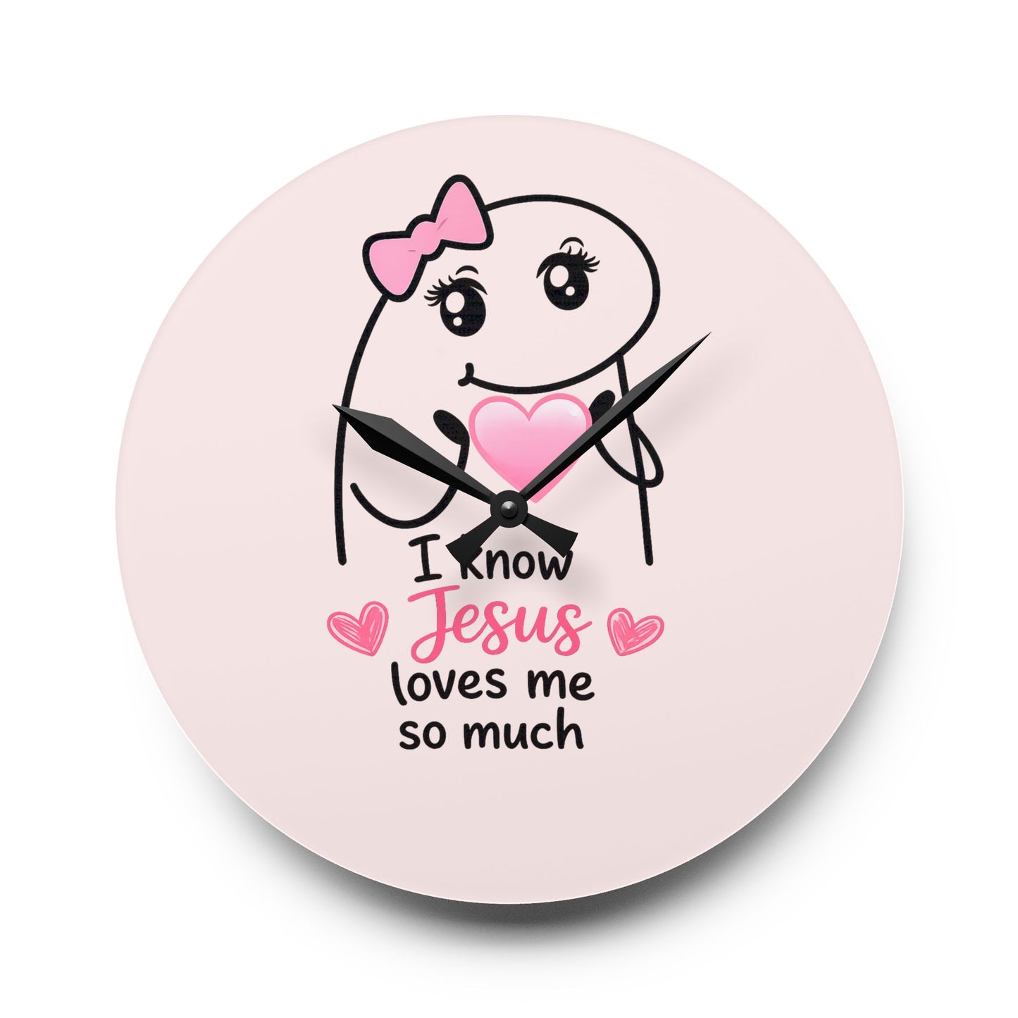 Acrylic Wall Clock — "I Know Jesus Loves Me So Much" Pink Faith Wall Clock