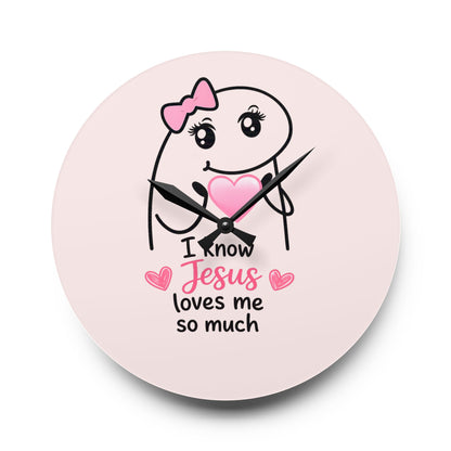 Acrylic Wall Clock — "I Know Jesus Loves Me So Much" Pink Faith Wall Clock