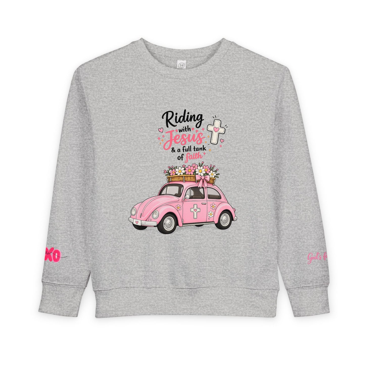 Toddler Sweatshirt - "Riding with Jesus" Pink Beetle Faith Kids Pullover