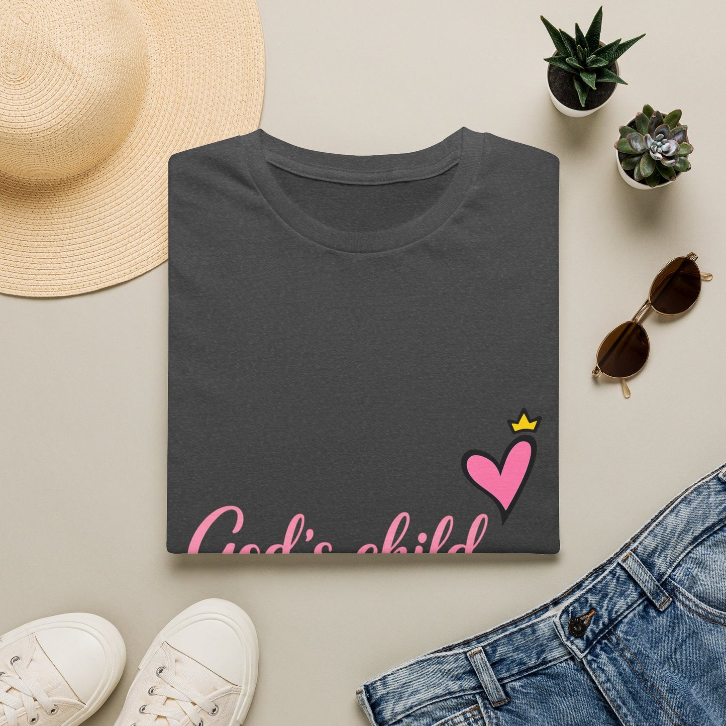God's Child T-Shirt — Pink Heart Christian Faith Tee