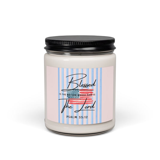 Blessed The Lord Soy Candle — Psalm 33:12 Patriotic Scented 9oz