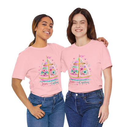 Jesus Is My Captain Floral Sailboat T-Shirt