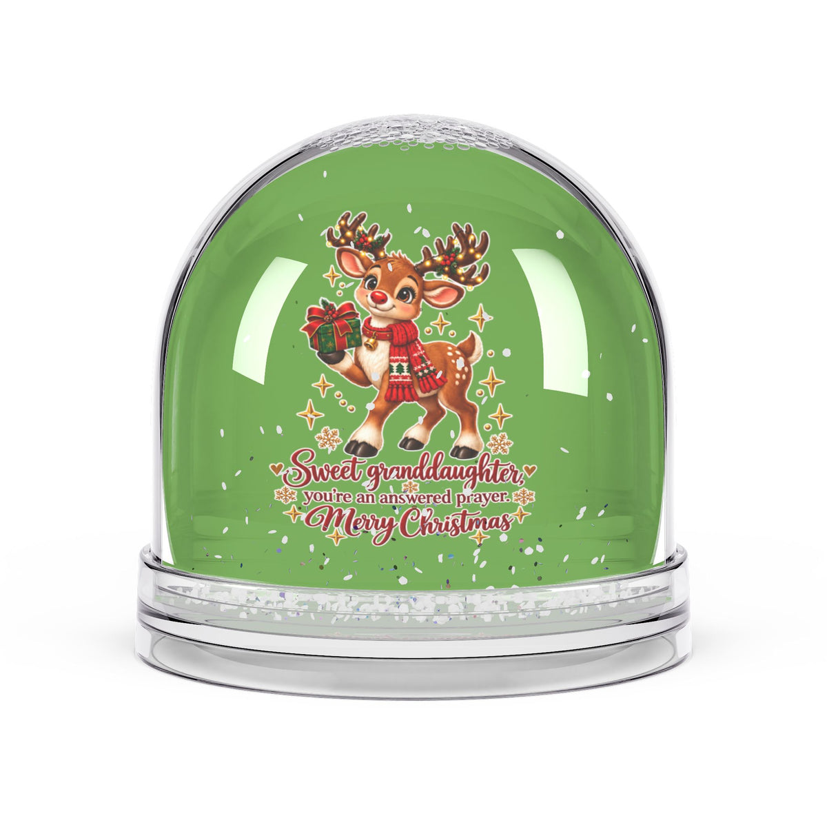 Christmas Reindeer Snow Globe — "Sweet Granddaughter" Holiday Gift