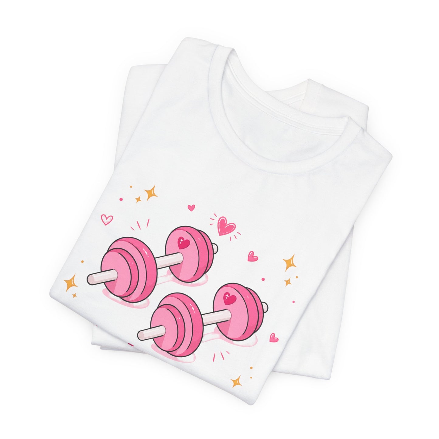 Christian Fitness T-Shirt — “The Joy of the Lord is My Strength” Pink Dumbbells Tee