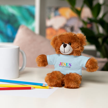 Jesus Rainbow Tee Teddy Bear - Plush Stuffed Animal with Faith Shirt