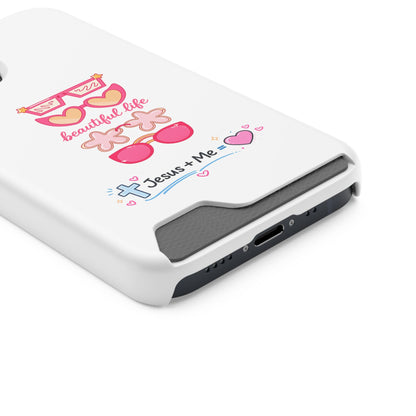 Jesus + Me Phone Card Case — "Beautiful Life" Pink Sunglasses Christian Wallet Case