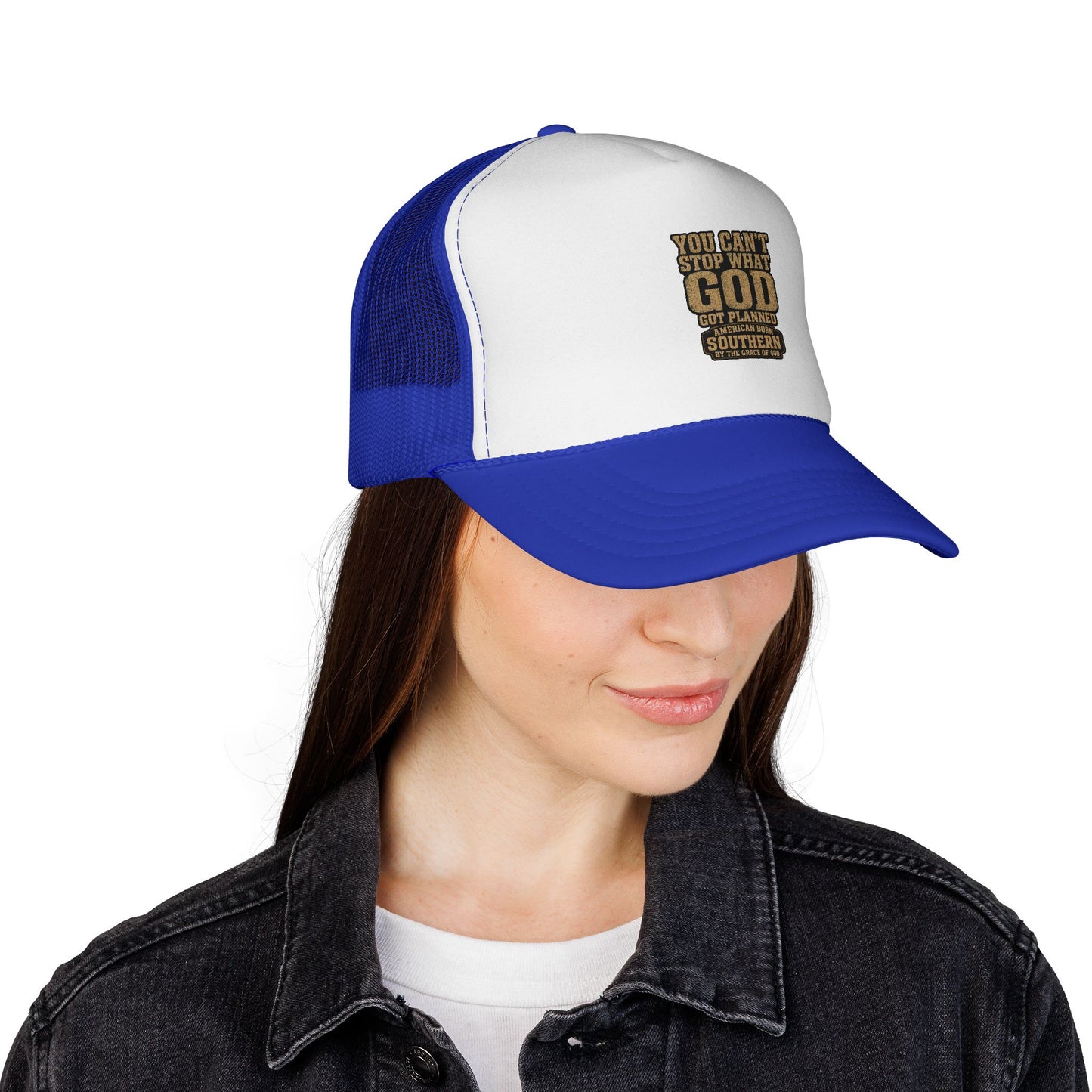 Southern Faith Trucker Cap — "You Can't Stop What God Got Planned" Mesh Hat