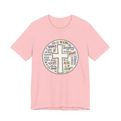 Christian Cross Faith T-Shirt — He Is Risen Inspirational Graphic Tee